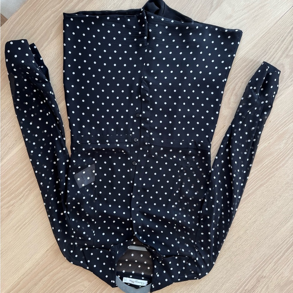 Christian Dior Silk Polka Dot Long Sleeve Romper